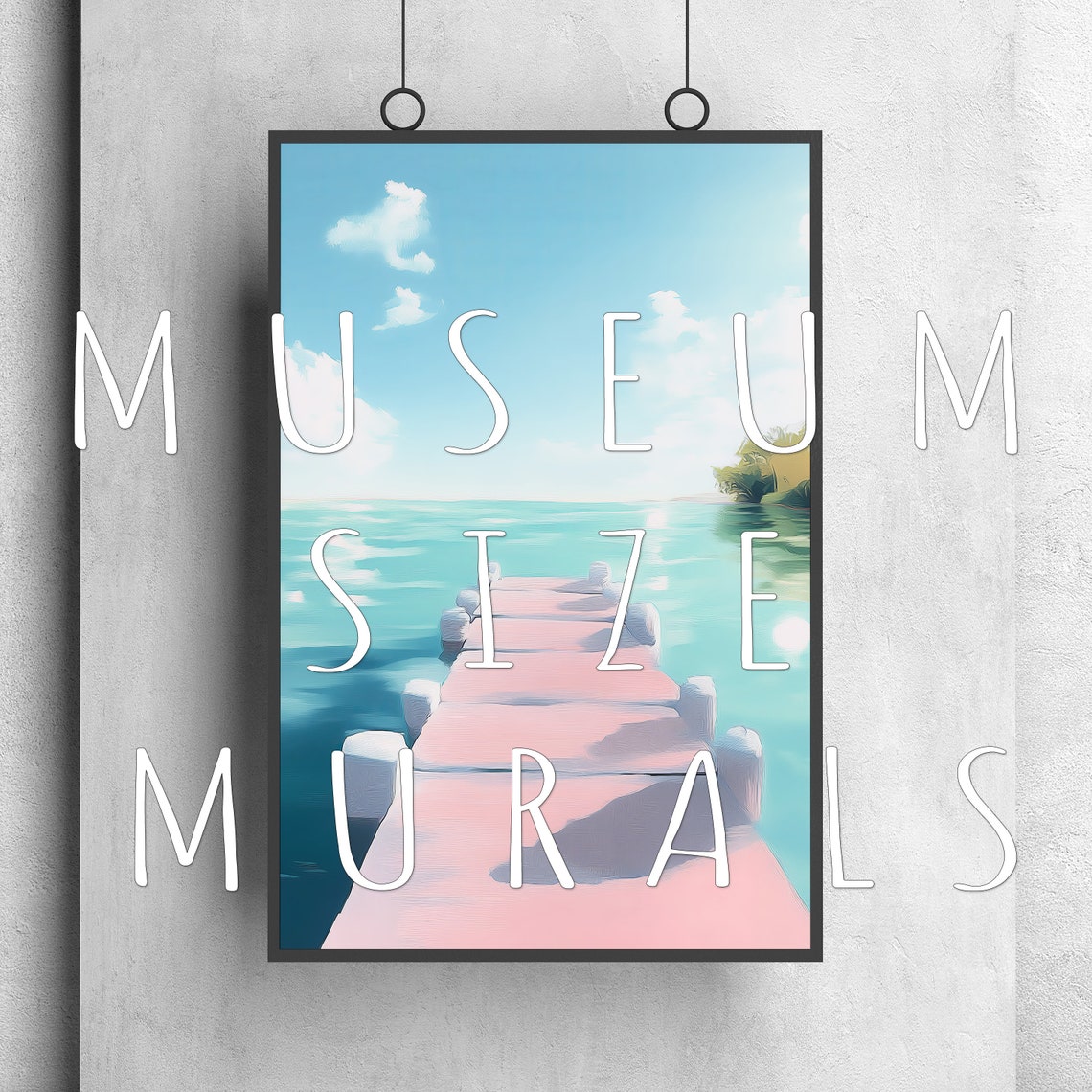 Pastel Pink Dock on Turquoise Sea Serene Coastal Travel Poster - Image 3