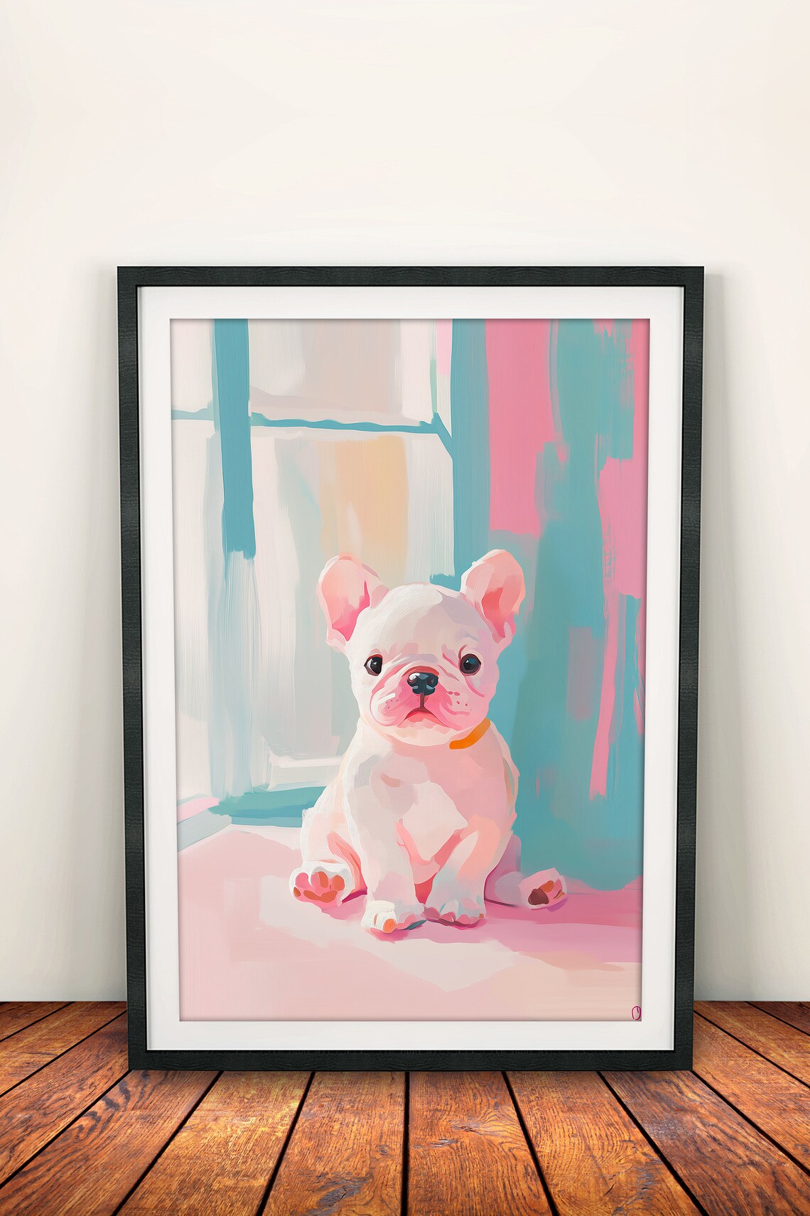 Cute French Bulldog Puppy Sitting by Window Pastel Pet Art Poster - Image 2