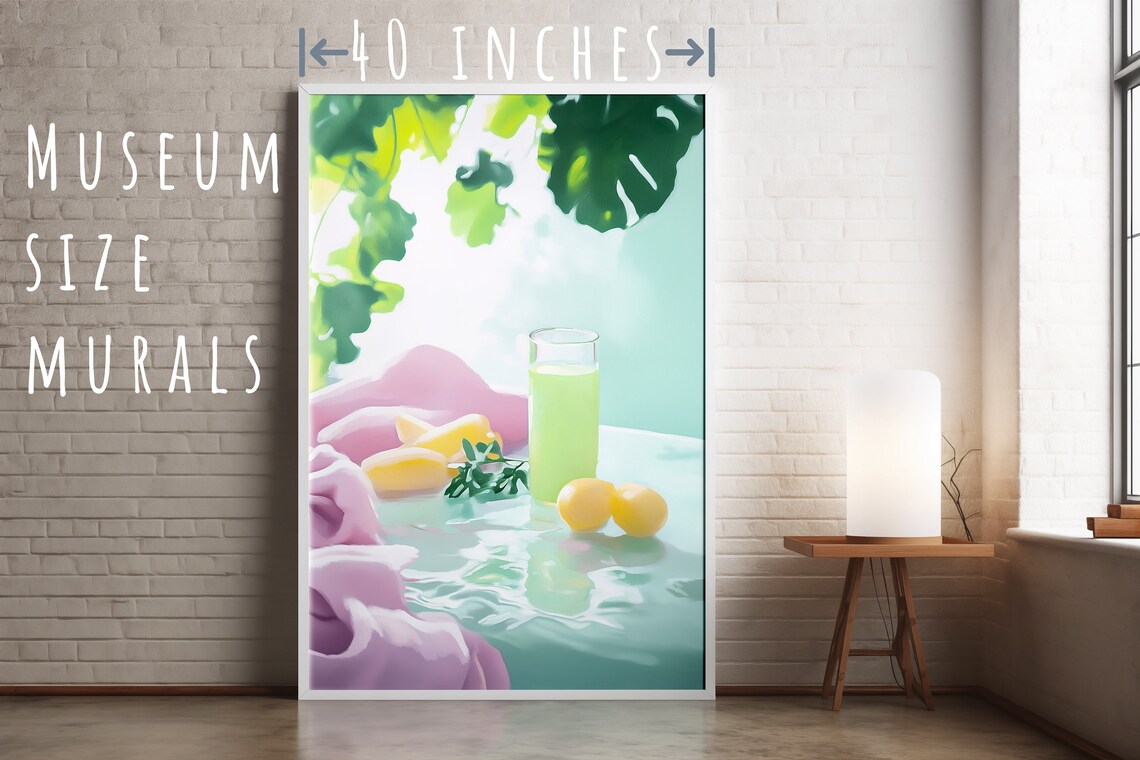 Fresh Lemon Juice Glass with Lemons Tropical Leaves Pastel Kitchen Poster - Image 5