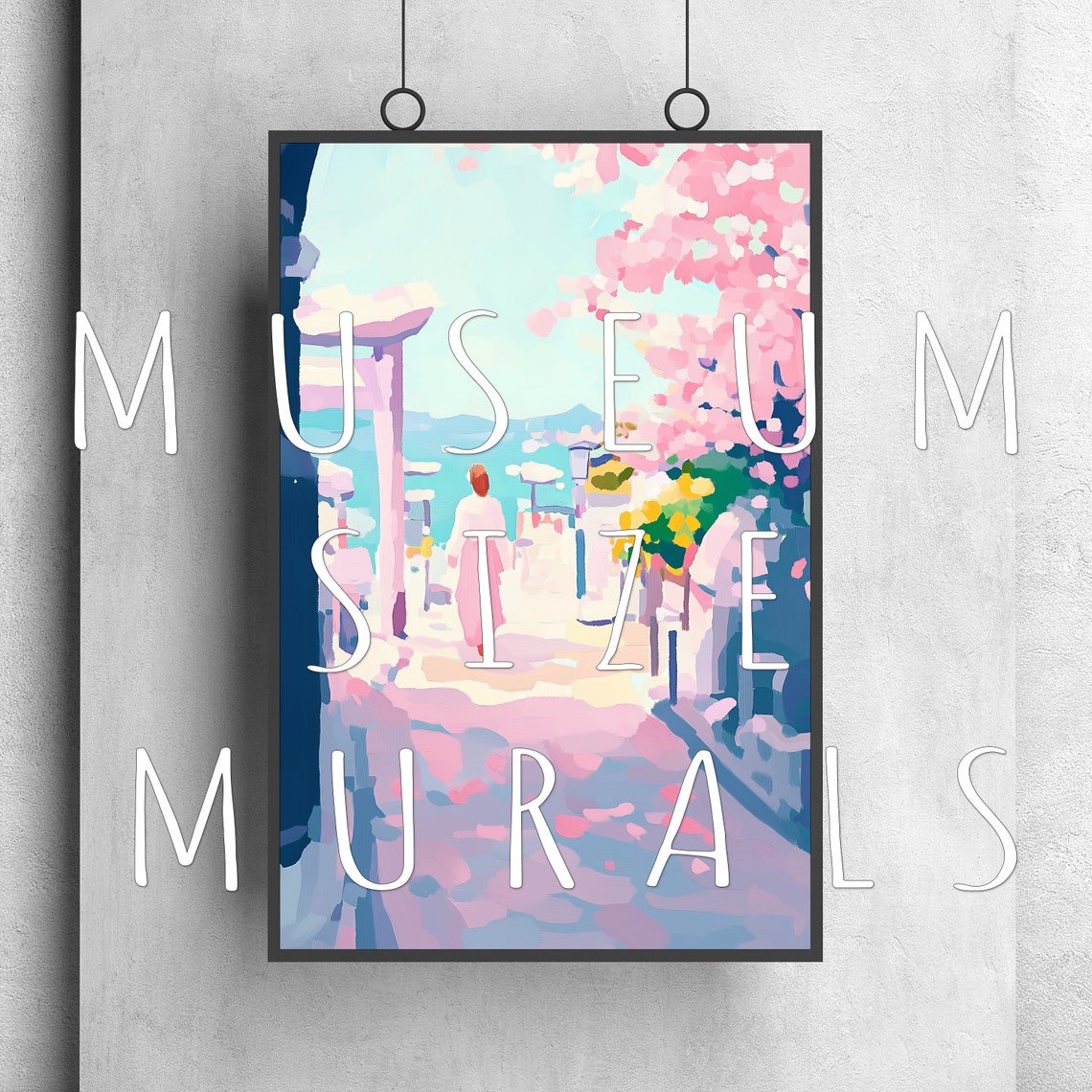 Woman Walking Through Torii Gate to Ocean Japan Cherry Blossom Poster - Image 3