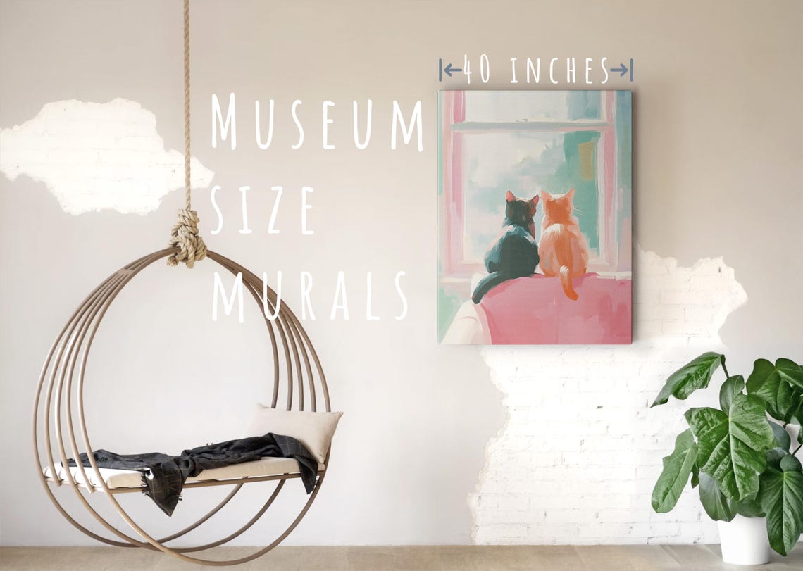 Two Cats Looking Out Window Pastel Pink Cute Feline Wall Art Print - Image 5