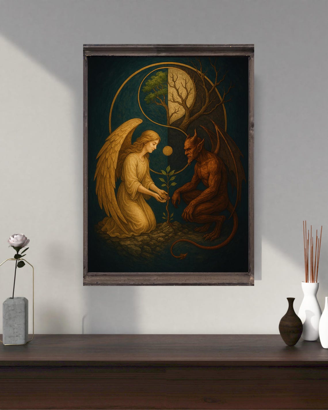 Angel And Demon, Yin Yang Duality Art Print - Image 4