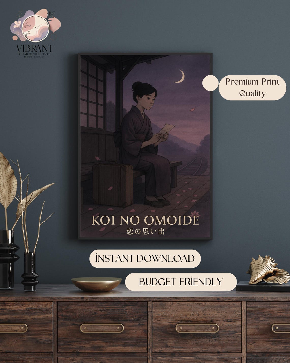 Koi No Omoide, Japandi Japanese Woman Train Station Poster - Image 5