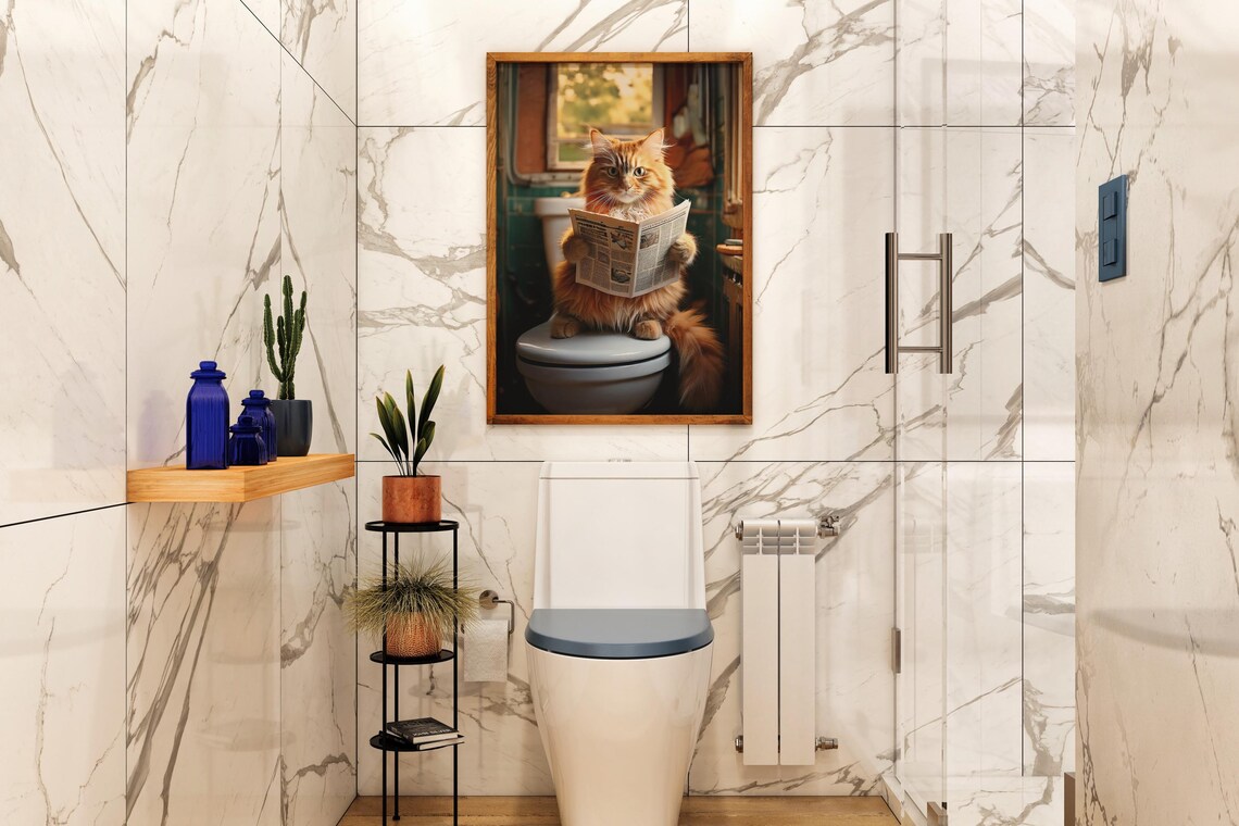 Funny Cat Bathroom Art Print, Whimsical Decor - Image 3