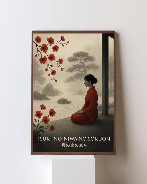 Tsuki No Niwa No Sokuon, Japandi Moon Garden Print