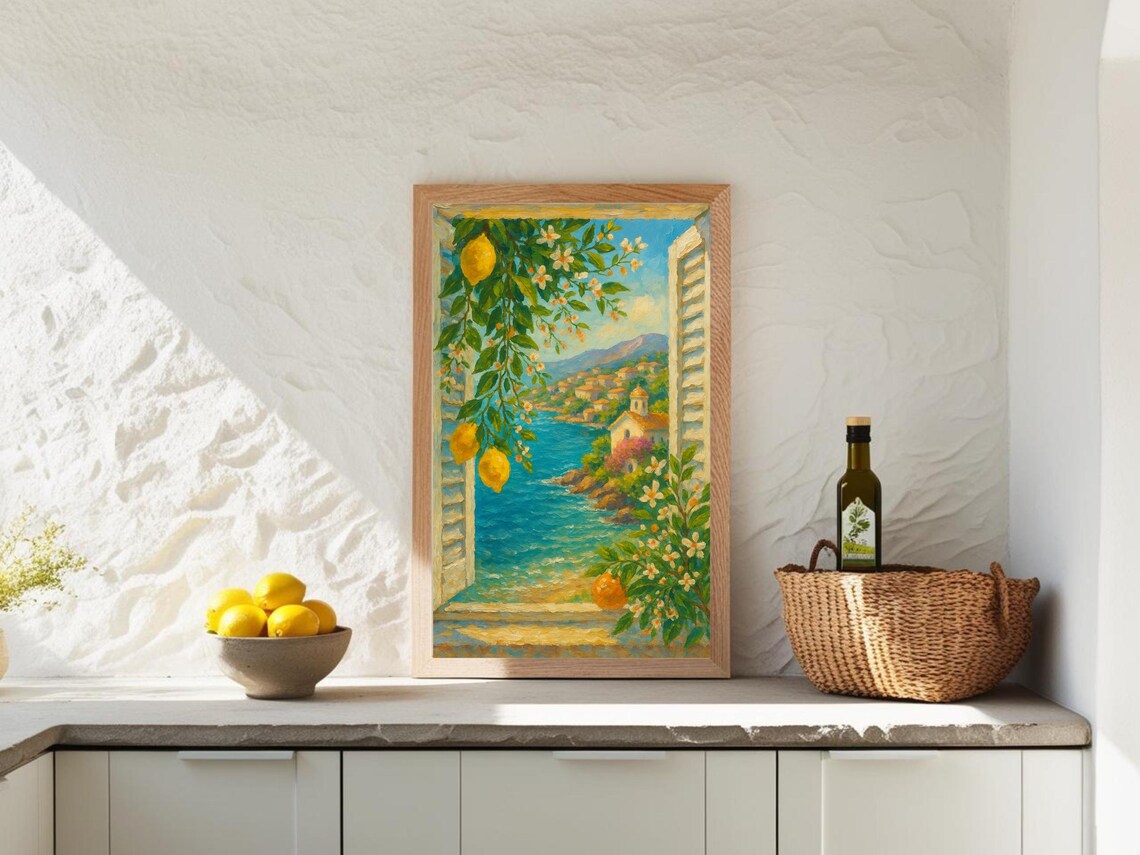 Italian Seaside Window, Lemon Tree Coastal View Print - Image 3