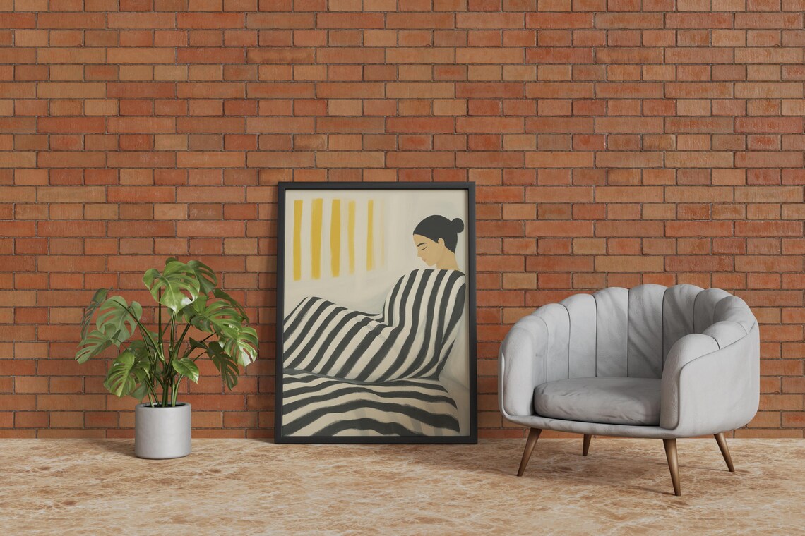 Minimalist Woman Illustration, Modern Cozy Bedroom Decor - Image 3