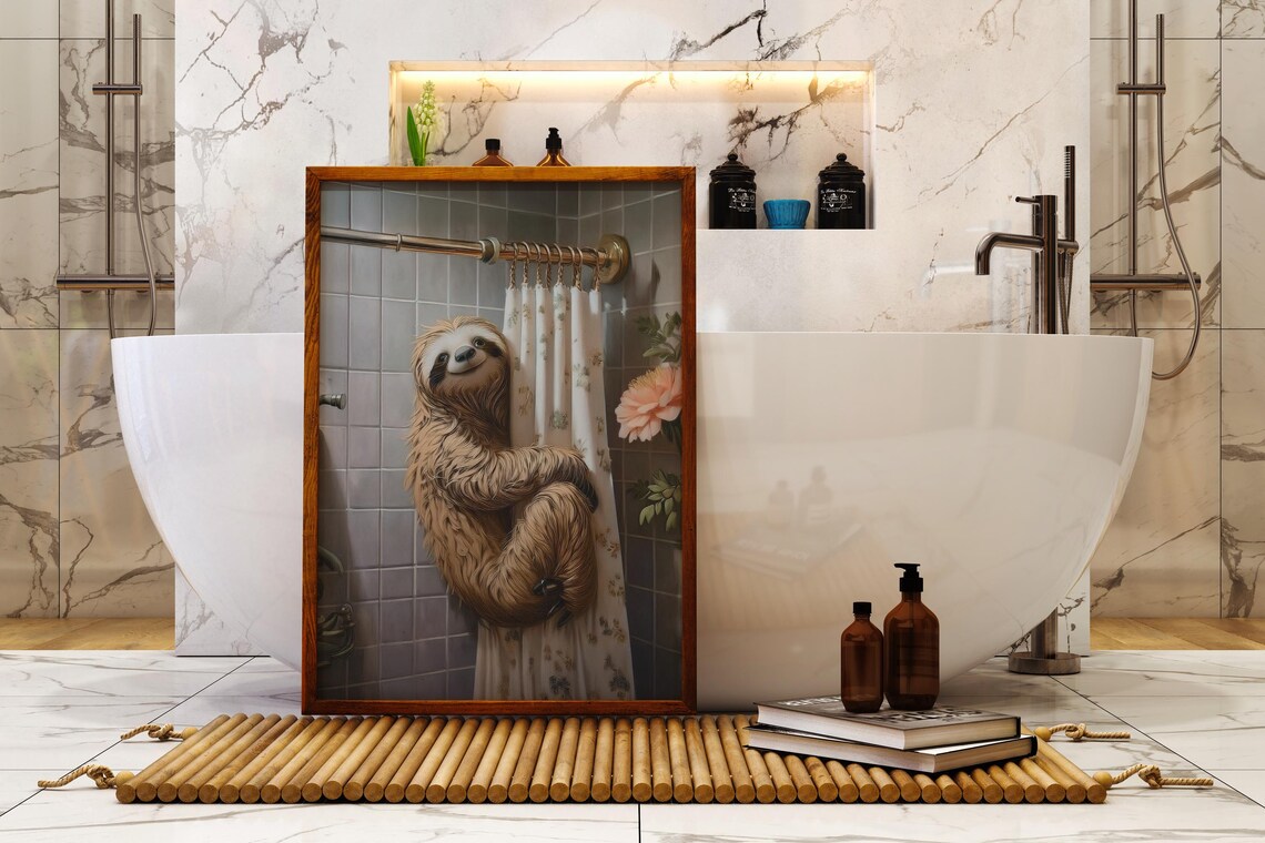 Funny Sloth Bathroom Decor for Kids, Laundry Room
