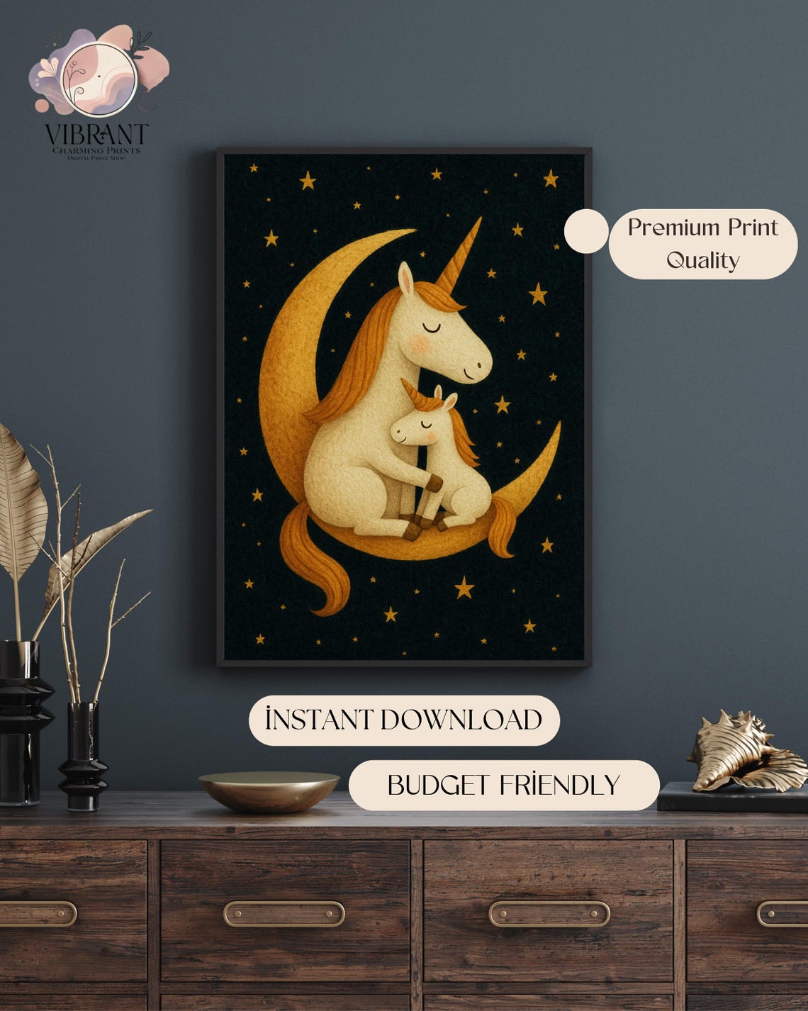 Unicorn Hug On The Moon, Nursery Decor Poster - Image 5