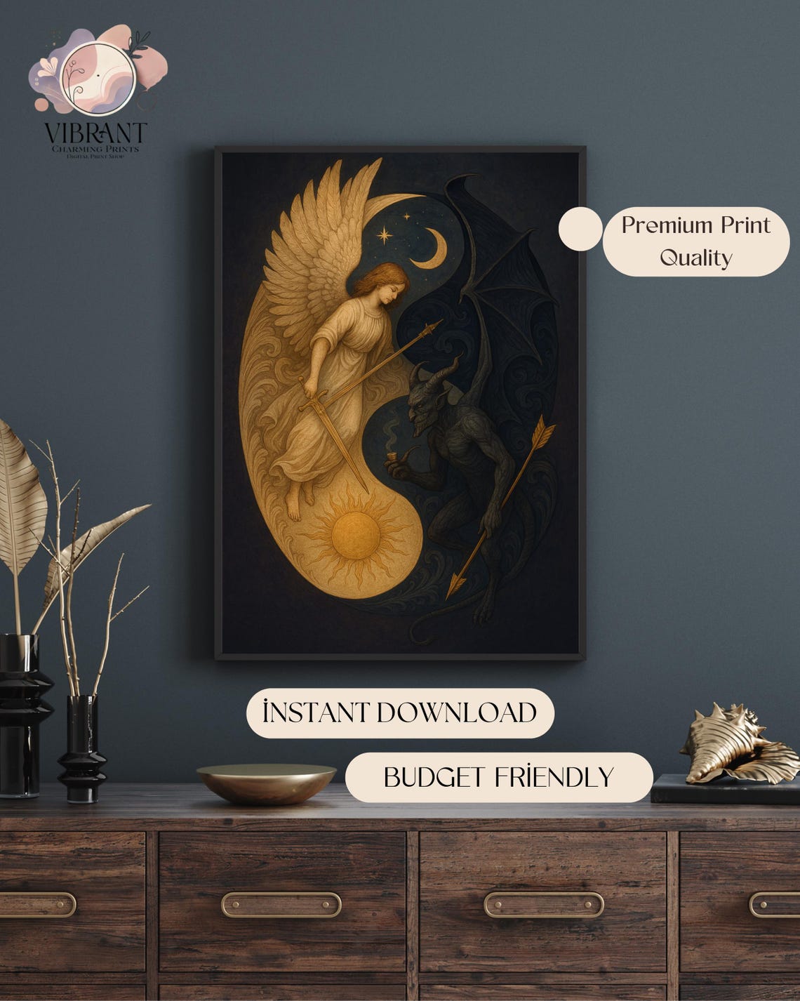 Angel And Demon Yin Yang, Mystical Balance Art Print - Image 5