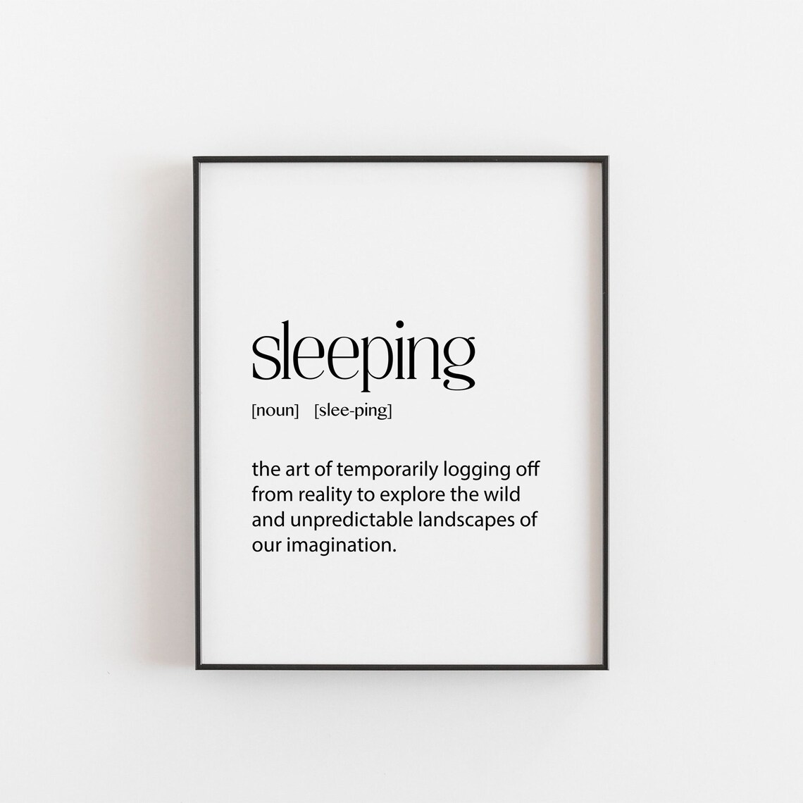 Sleeping Definition Funny Bedroom Quote Minimalist Dictionary Art Poster