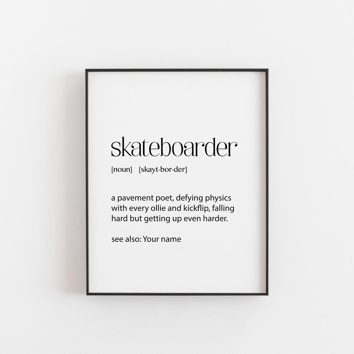 Skateboarder Definition Print Funny Dictionary Style Skate Gift Typography Art