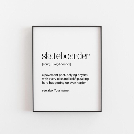Skateboarder Definition Print Funny Dictionary Style Skate Gift Typography Art