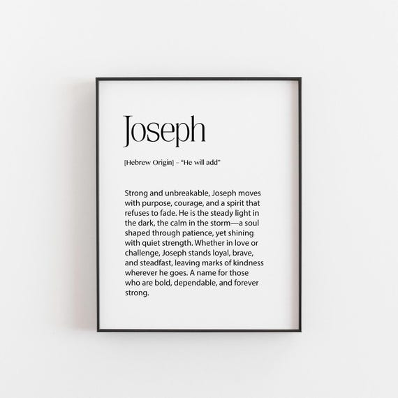 Joseph Name Meaning Print, Hebrew Origin Typography