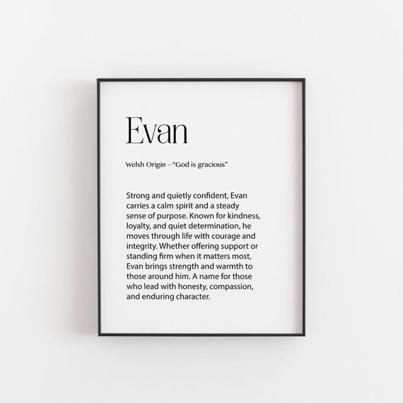 Evan Name Meaning Print Welsh Origin God Is Gracious Definition Wall Art Minimalist Typography Baby Boy Poster