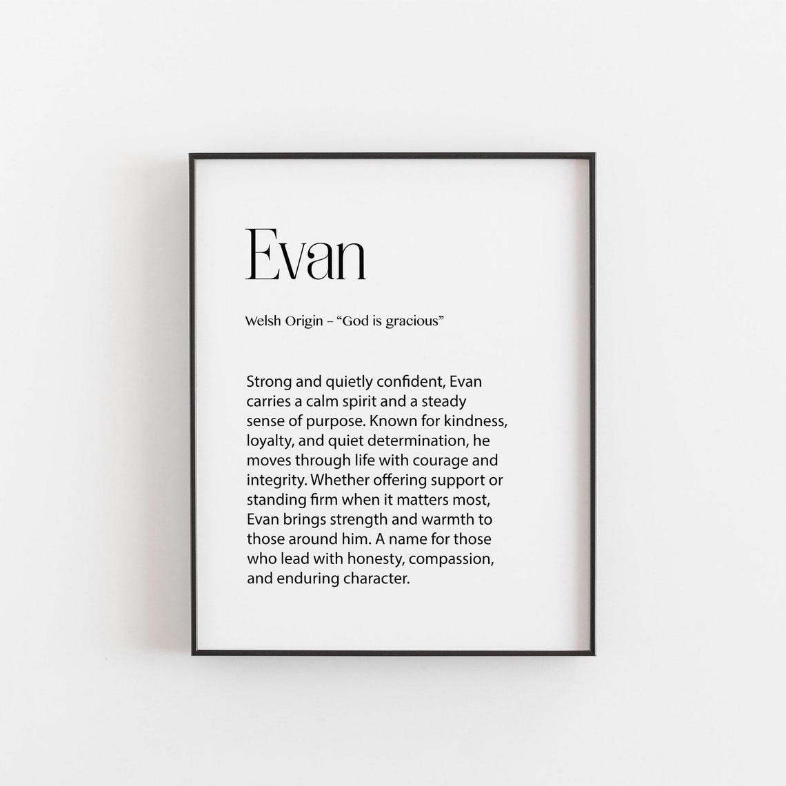 Evan Name Meaning Print Welsh Origin God Is Gracious Definition Wall Art Minimalist Typography Baby Boy Poster