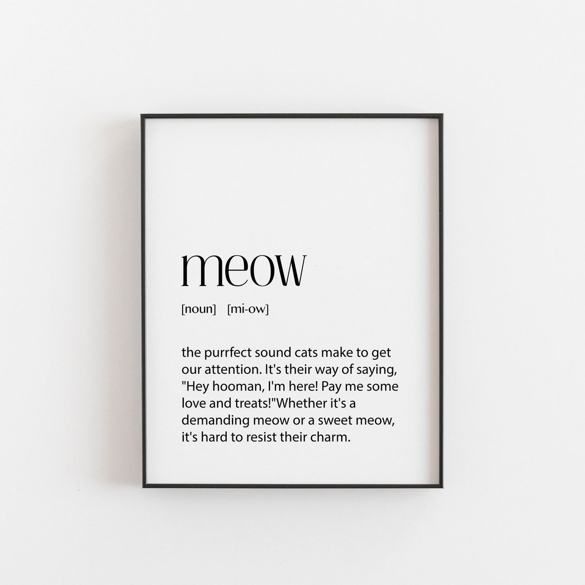 Meow Definition Typography Funny Cat Lover Gift Minimalist Wall Art