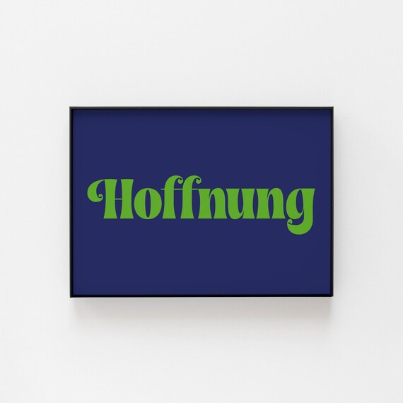 Hoffnung German Word for Hope Retro Typography Navy Lime Quote Poster