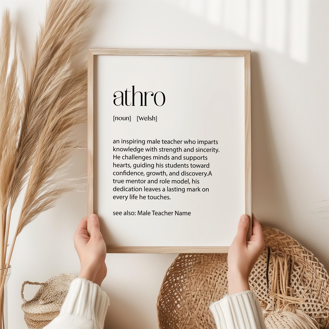 Personalised Welsh Male Teacher Gift, Art Print