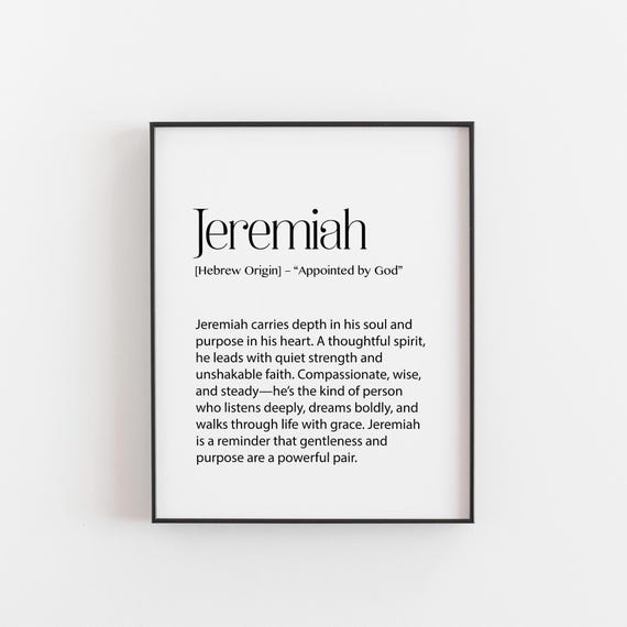 Jeremiah Name Meaning Print Appointed By God Wall Art Spiritual Gift For Men Hebrew Origin Faith Office Decor Baby Shower