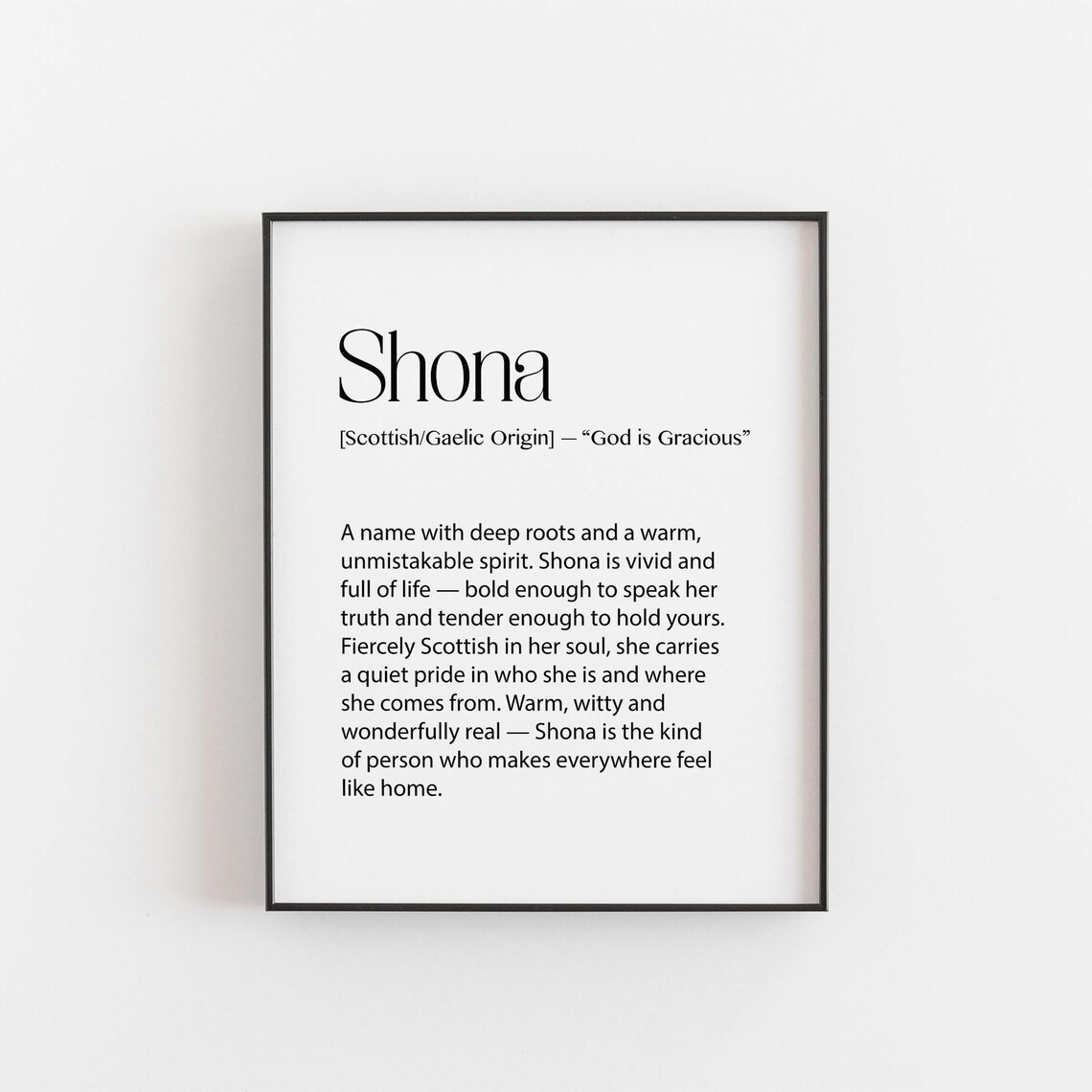 Shona Name Print Scottish Definition Gift Personalised Black White Wall Art Birthday For Her Monochrome