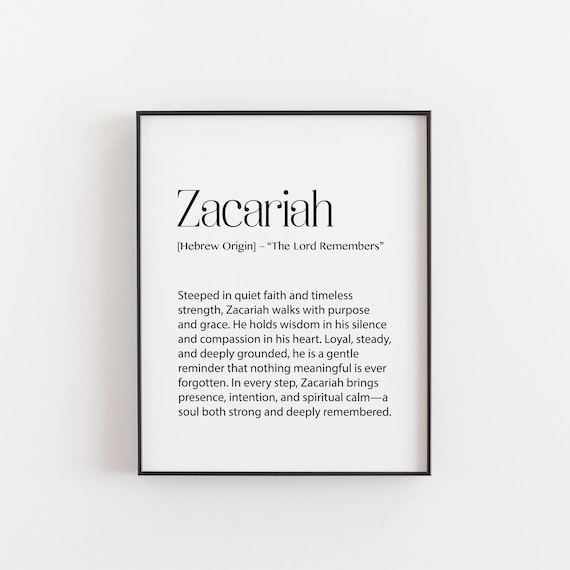 Zacariah Name Meaning Poster, Spiritual Gift