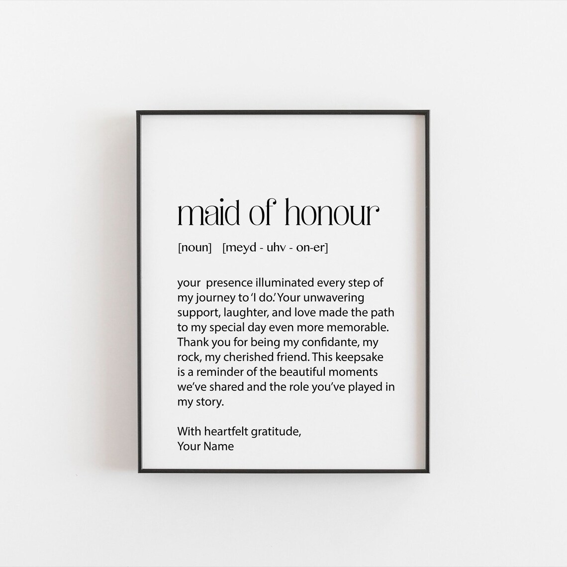Maid Of Honour Thank You Gift, Wedding Keepsake