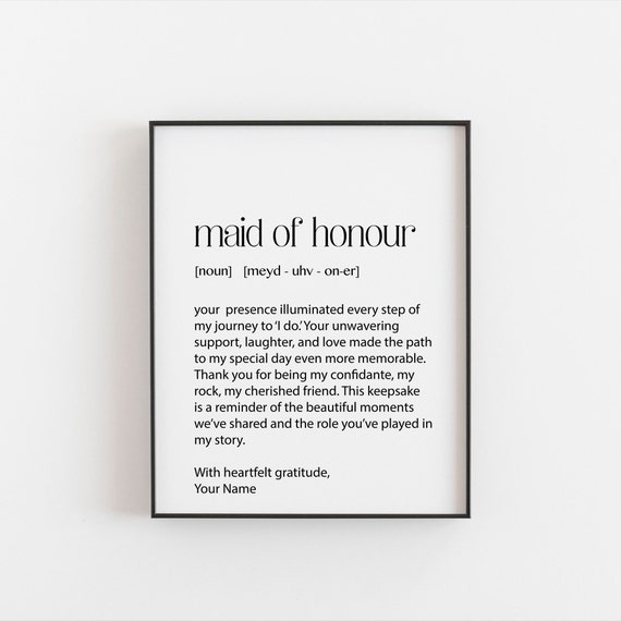Maid Of Honour Thank You Gift, Wedding Keepsake