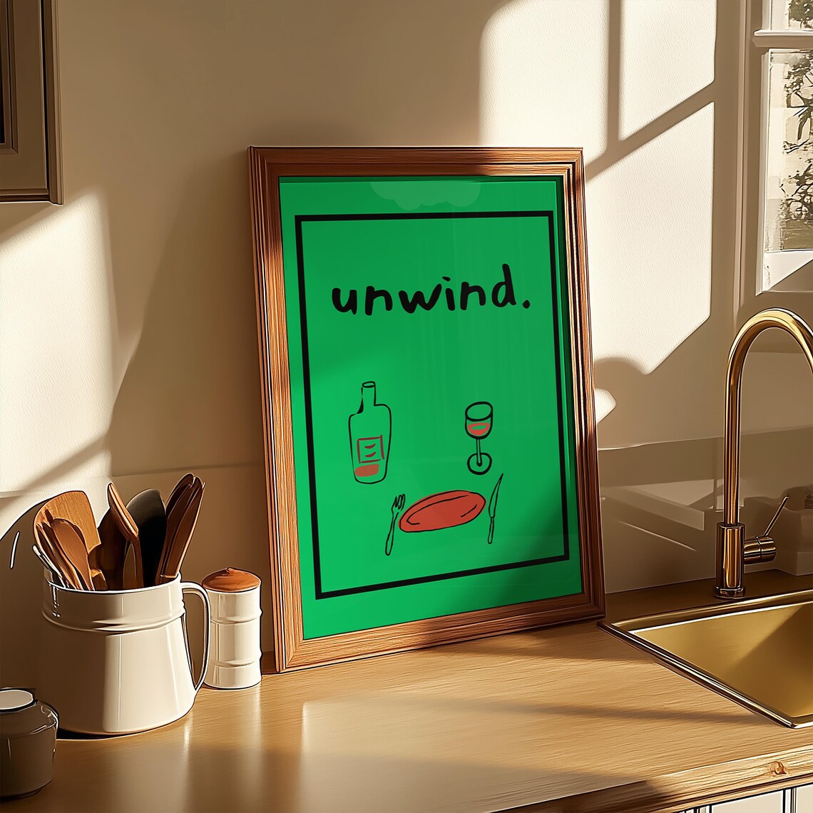 Unwind Wine, Funny Kitchen Minimalist Art Print - Image 4