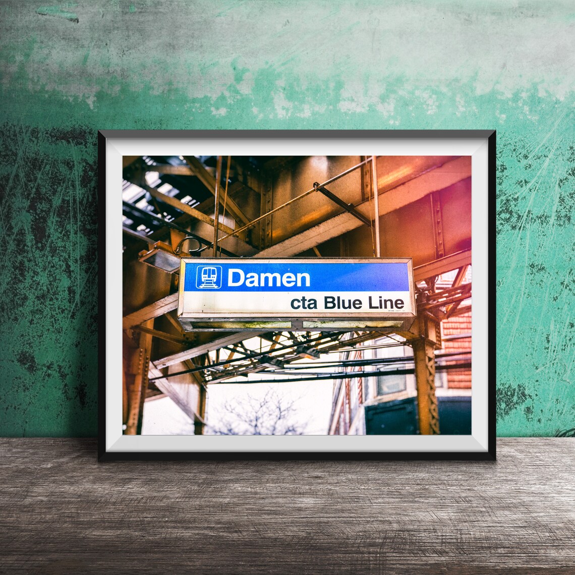 Damen Blue Line CTA El Sign, Wicker Park Chicago Travel Poster