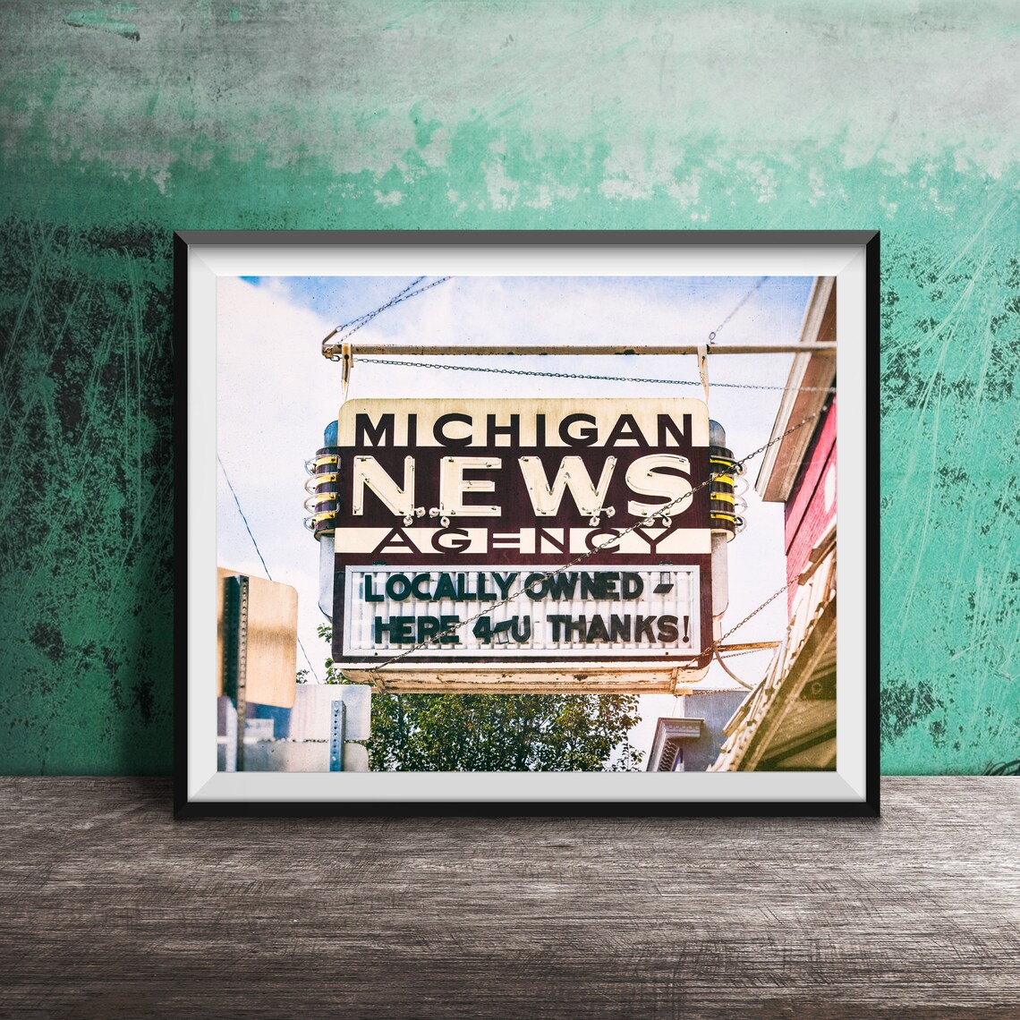 Michigan News Agency Vintage Blade Sign Locally Owned Poster