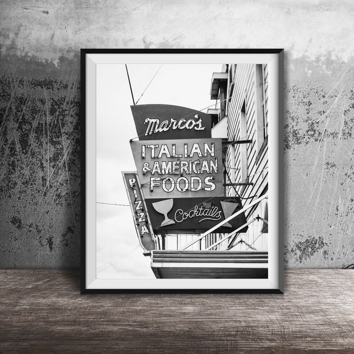 Marcos Italian And American Foods Pizza Cocktails Sign Poster - Image 2