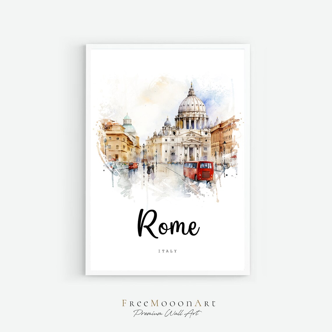 Rome Italy St Peters Basilica Watercolor Travel Poster City View