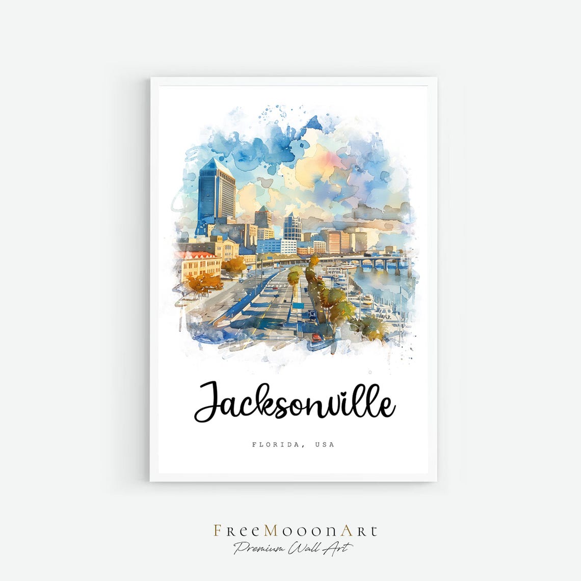 Jacksonville Florida Travel Poster Jacksonville City Print Wall Art Decor Usa Prints Print Jacksonville Watercolor Painting