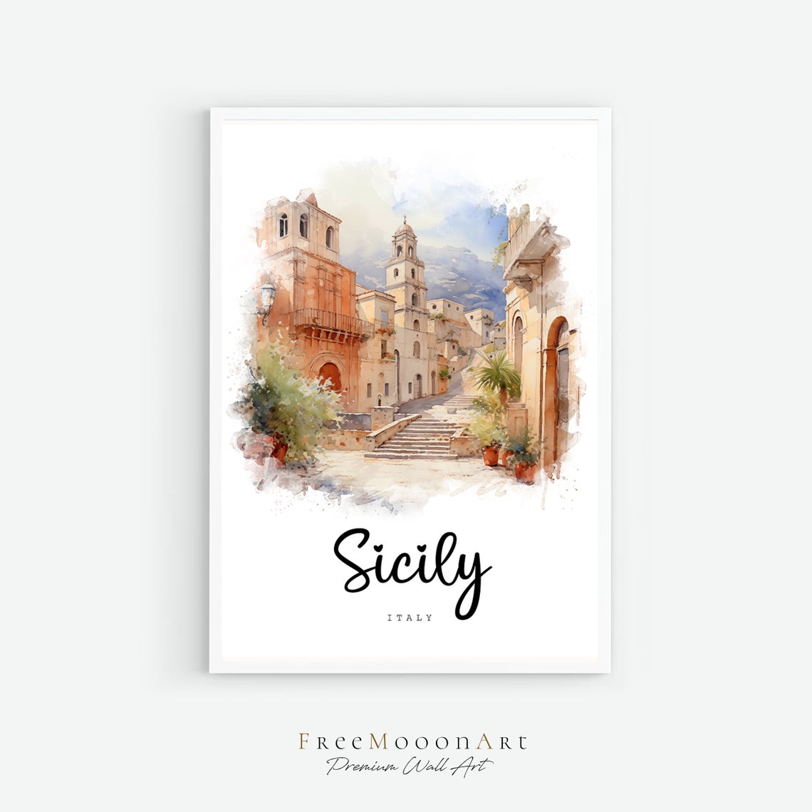 Sicily Italy Travel Poster Sicily City Print Italy Wall Art Europe Prints Art Sicily Watercolor Painting Travel Gift