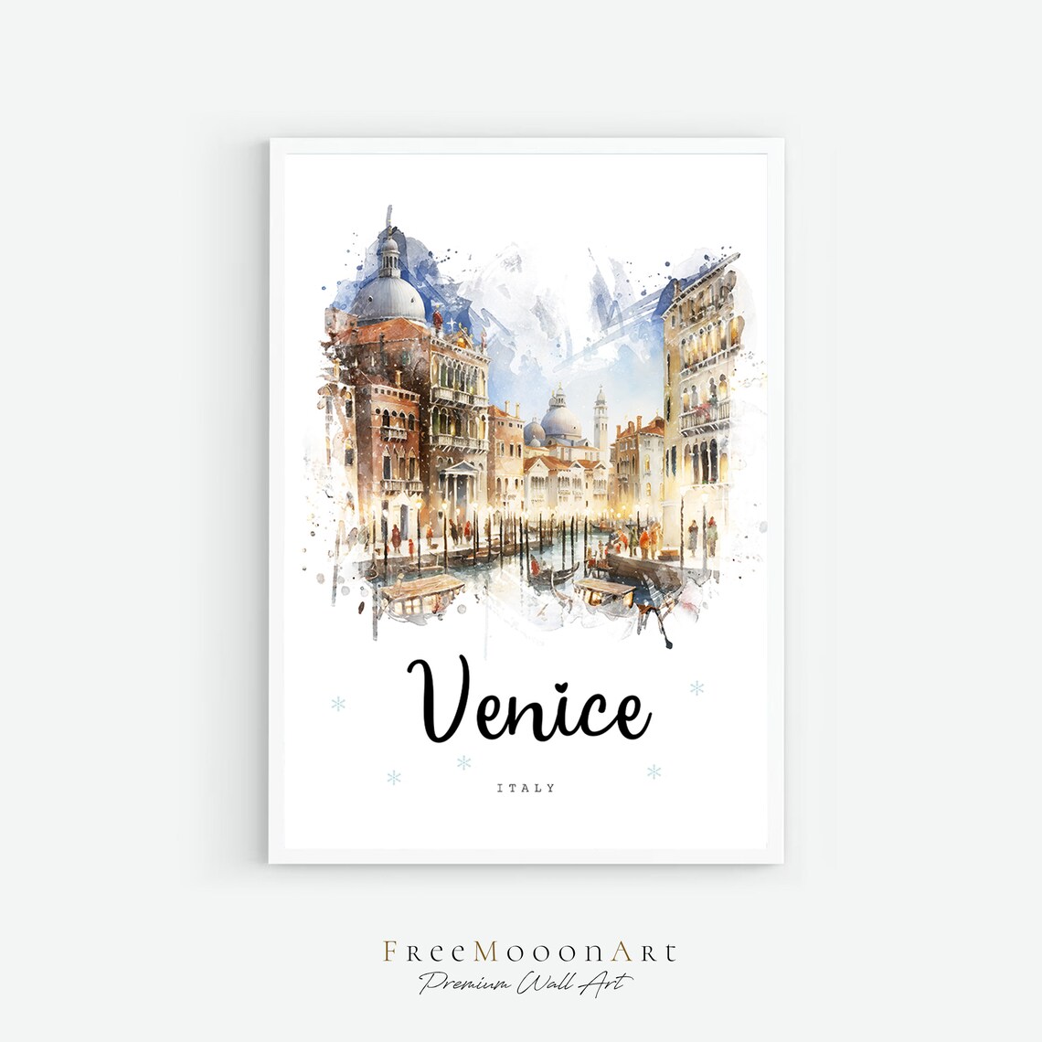 Venice Italy Winter Watercolor Grand Canal Scene Travel Poster