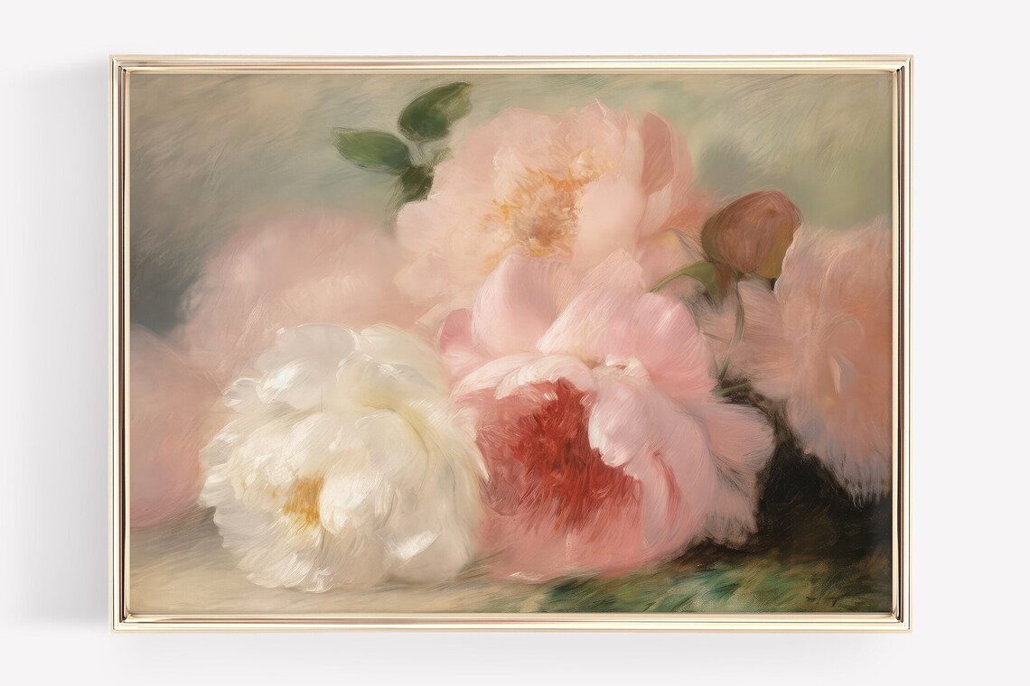Vintage Peonies Blush Pink Oil Painting Floral Nursery Art Poster - Image 4