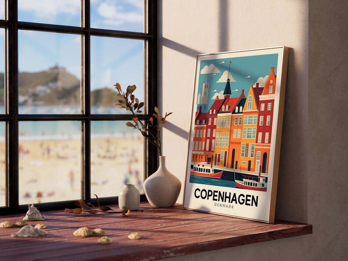 Copenhagen Denmark Retro Nyhavn Harbor Boats Colorful Travel Poster - Image 4