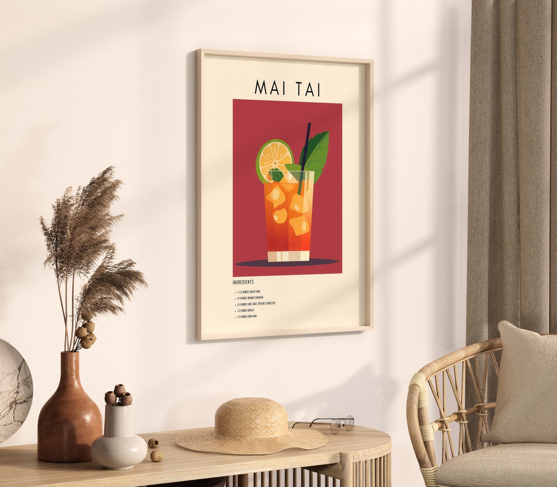 Mai Tai Tropical Cocktail Recipe Retro Minimalist Bar Decor Print - Image 4