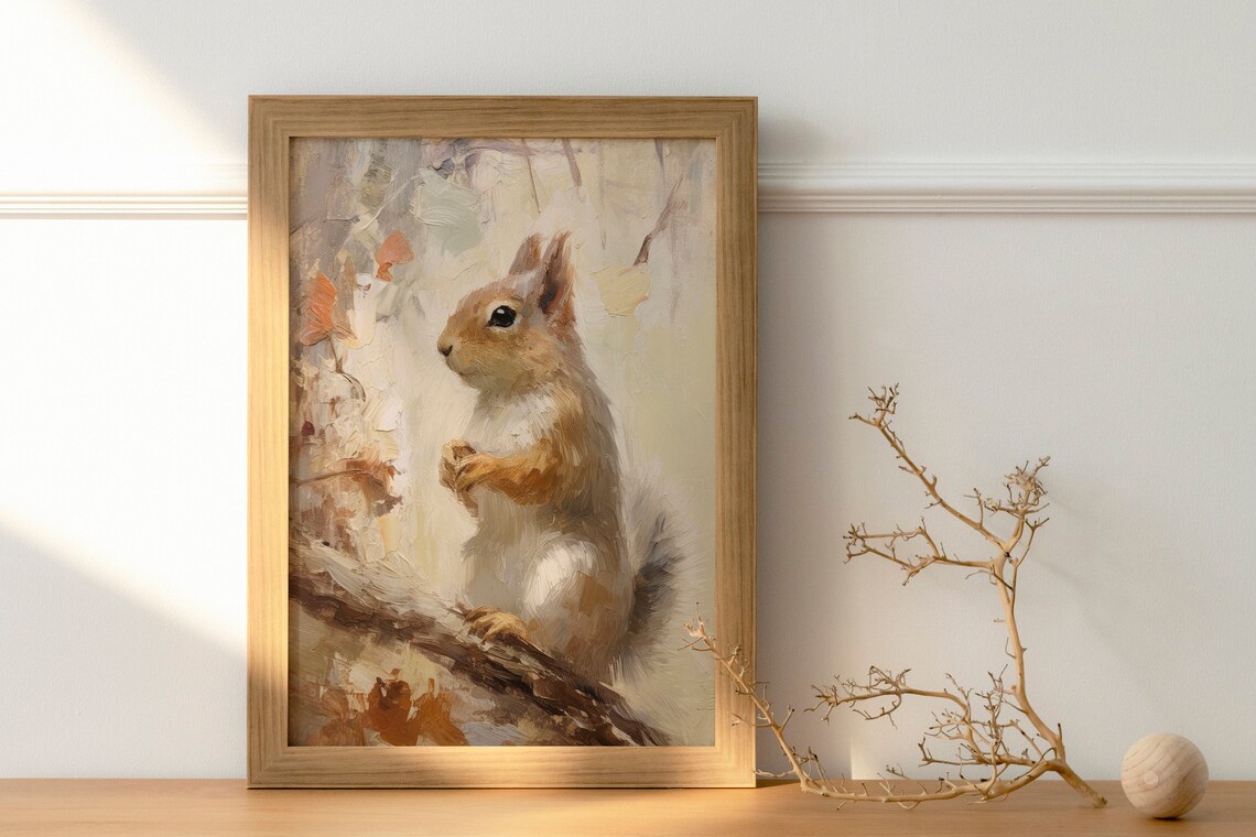 Cute Red Squirrel Autumn Branch Portrait Vintage Style Poster - Image 3