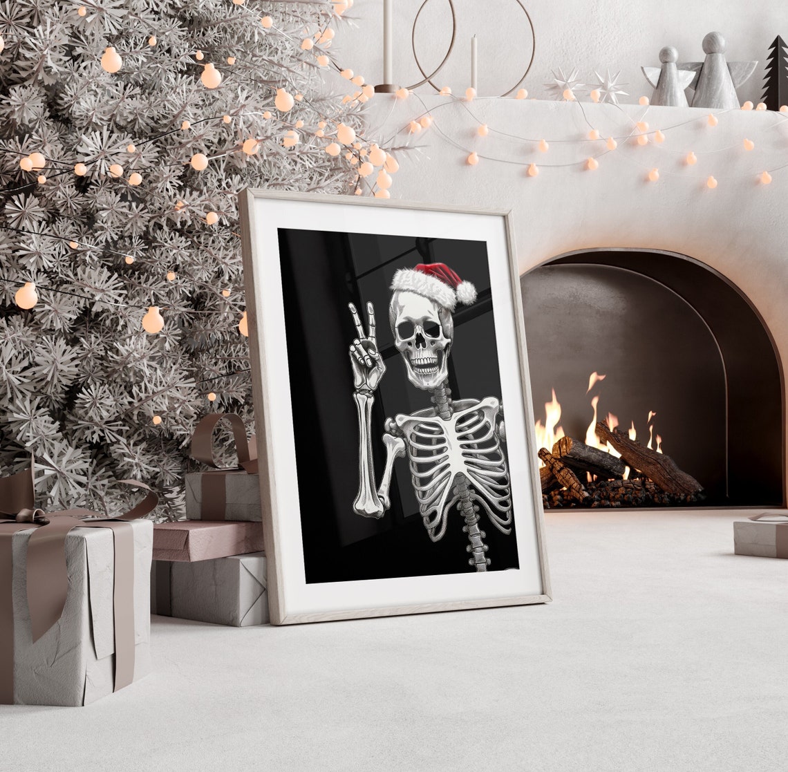 Christmas Skeleton Wall Art Goth Christmas Decor Funny Christmas Art Spooky Art Christmas Skeleton Art