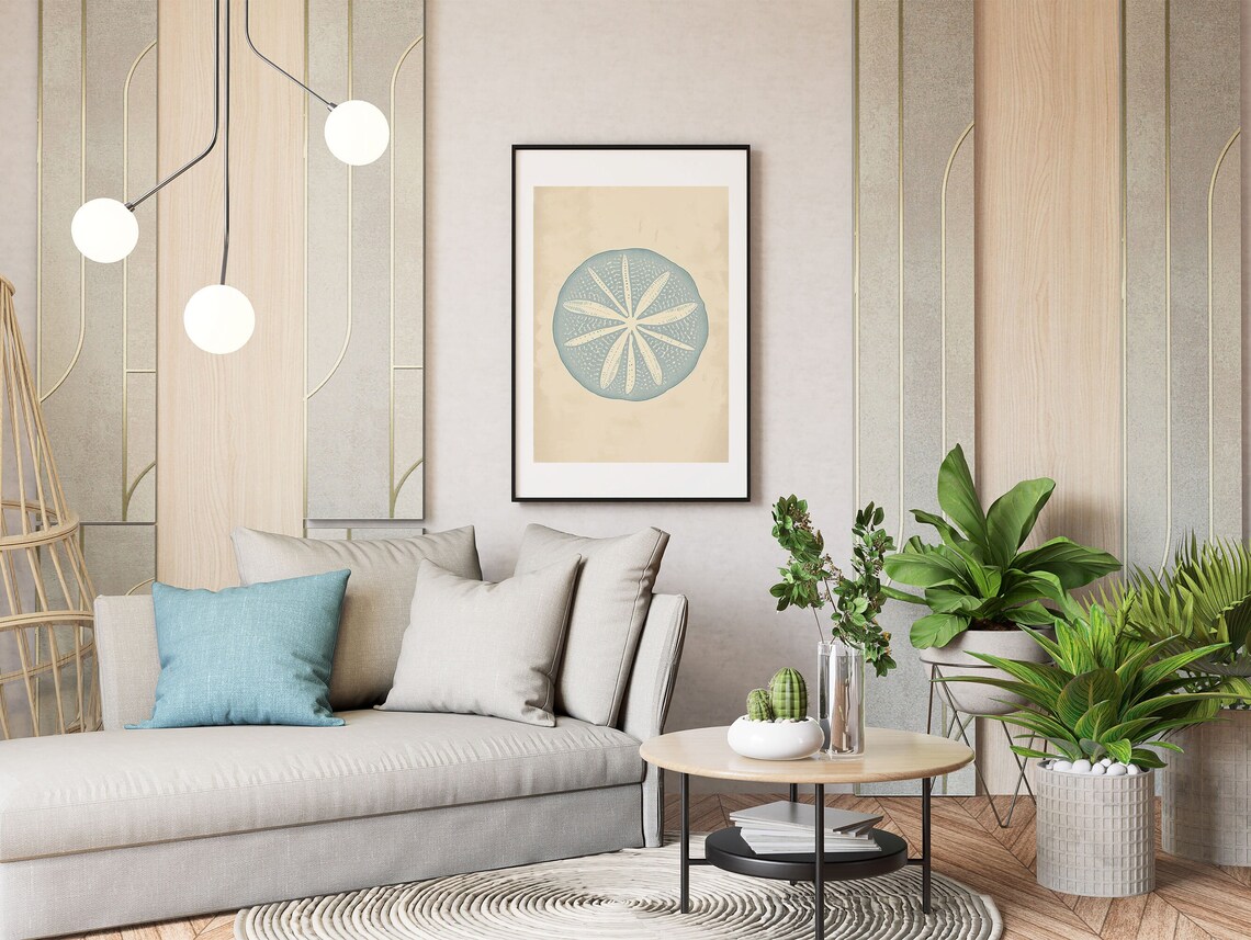 Vintage Sand Dollar Coastal Blue Beach Illustration Wall Poster - Image 3