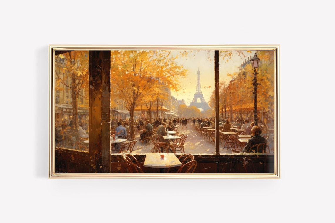 Paris Eiffel Tower Cafe Boulevard Autumn Morning Scene Poster - Image 2