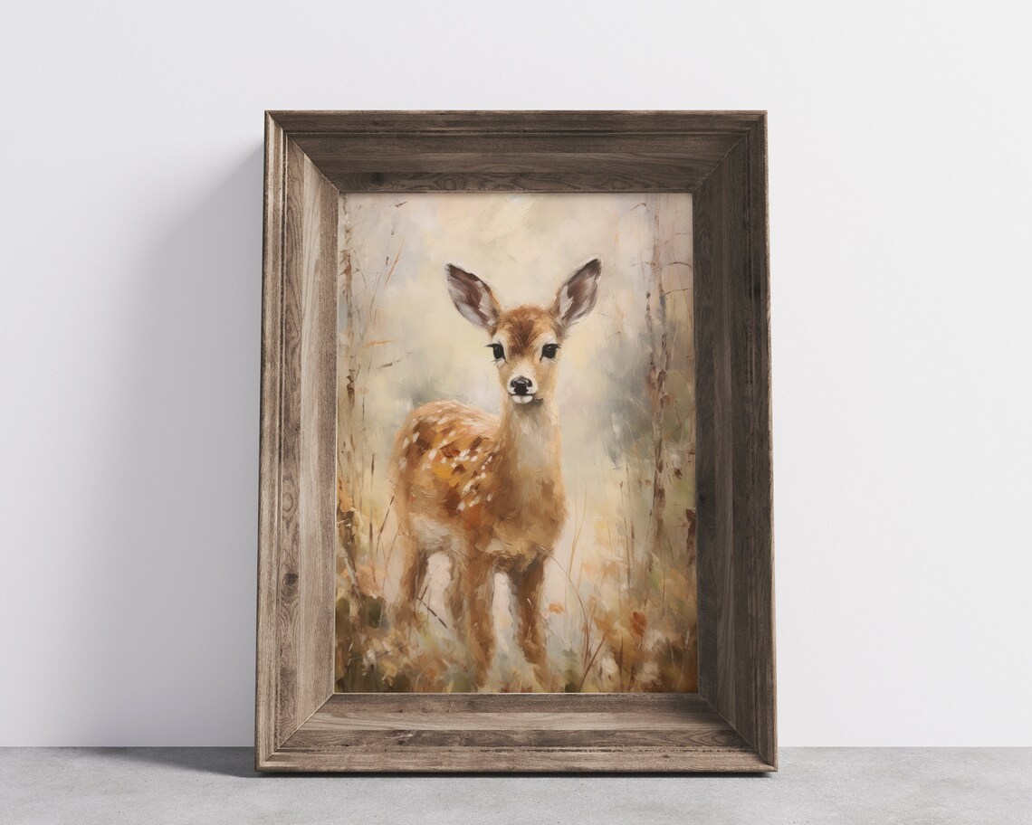 Sweet Baby Fawn Spotted Deer In Autumn Meadow Vintage Poster - Image 2