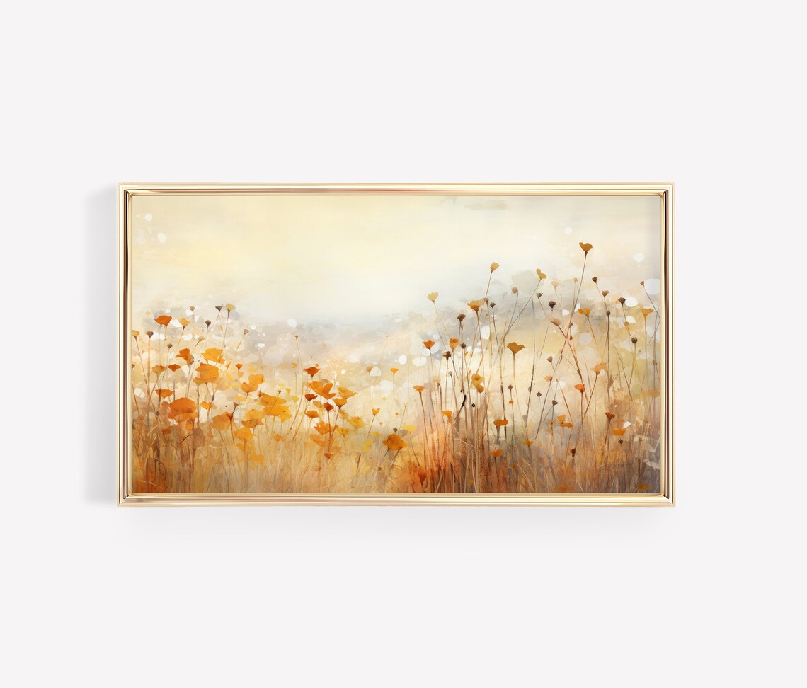 Dreamy Golden Autumn Wildflower Meadow Abstract Landscape Poster