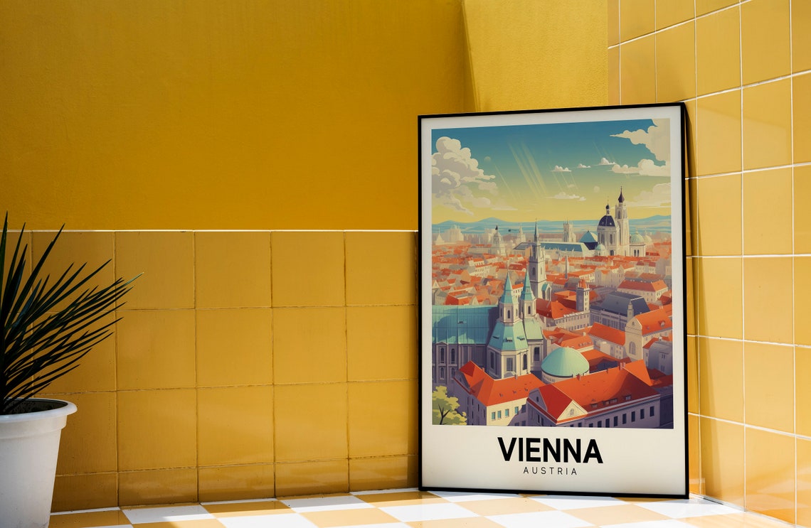 Vienna Austria Historic Skyline Churches Retro Travel Poster - Image 2