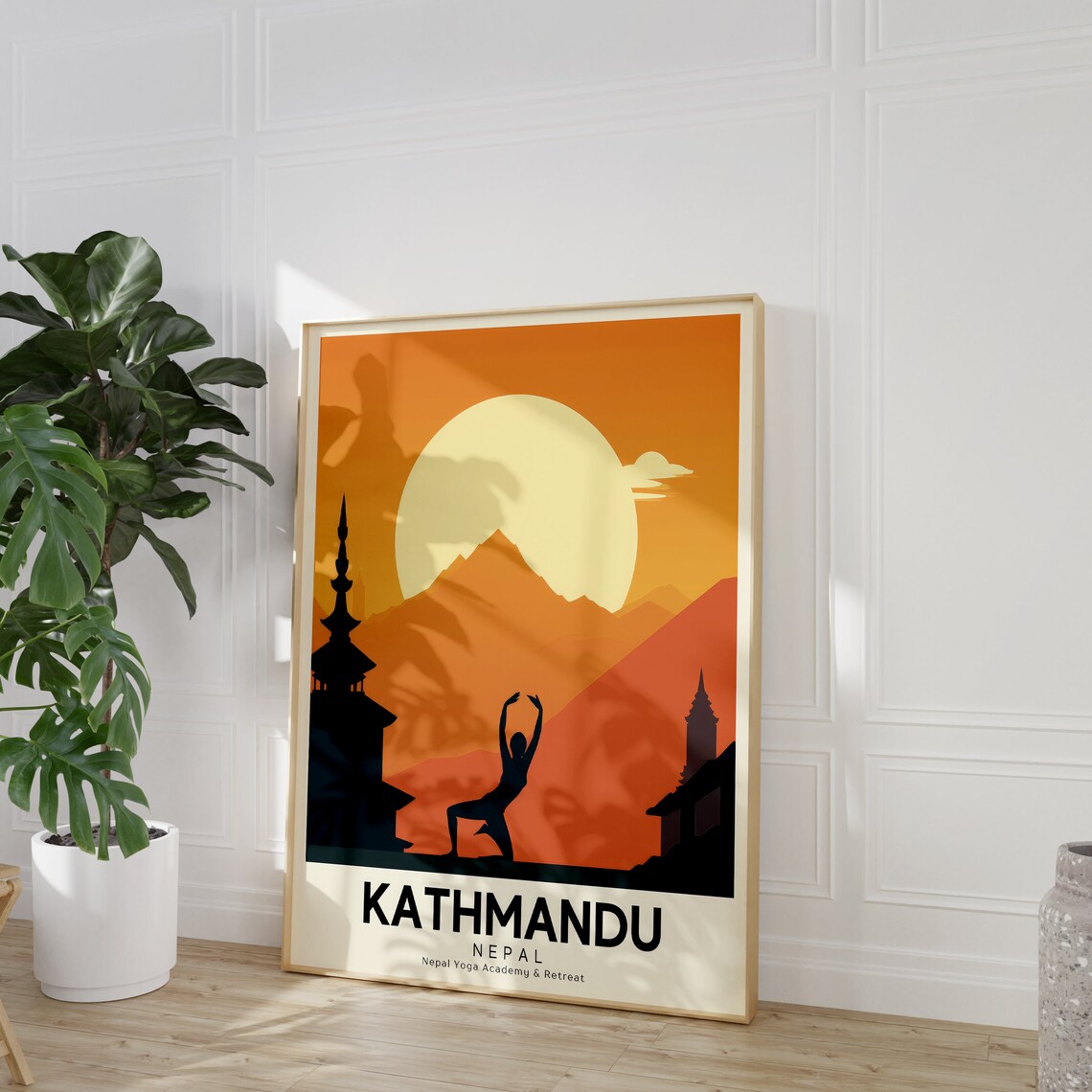 Kathmandu Nepal Retro Yoga Retreat Travel Poster Mountain Art - Image 3