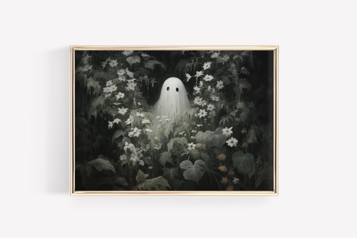 Ghost Among White Night Flowers Dark Floral Halloween Poster - Image 2