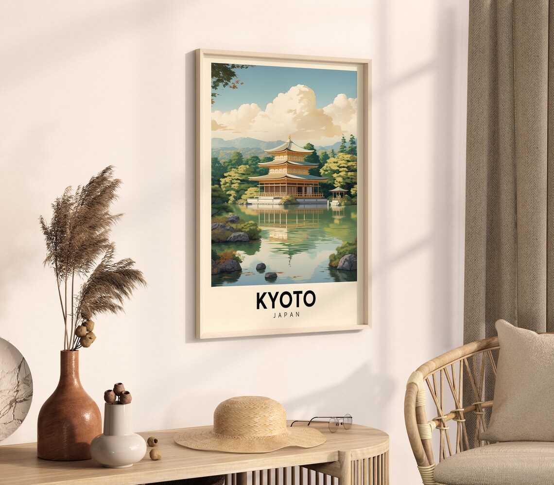 Kyoto Japan Golden Pavilion Pond Retro Colorful Travel Poster - Image 4