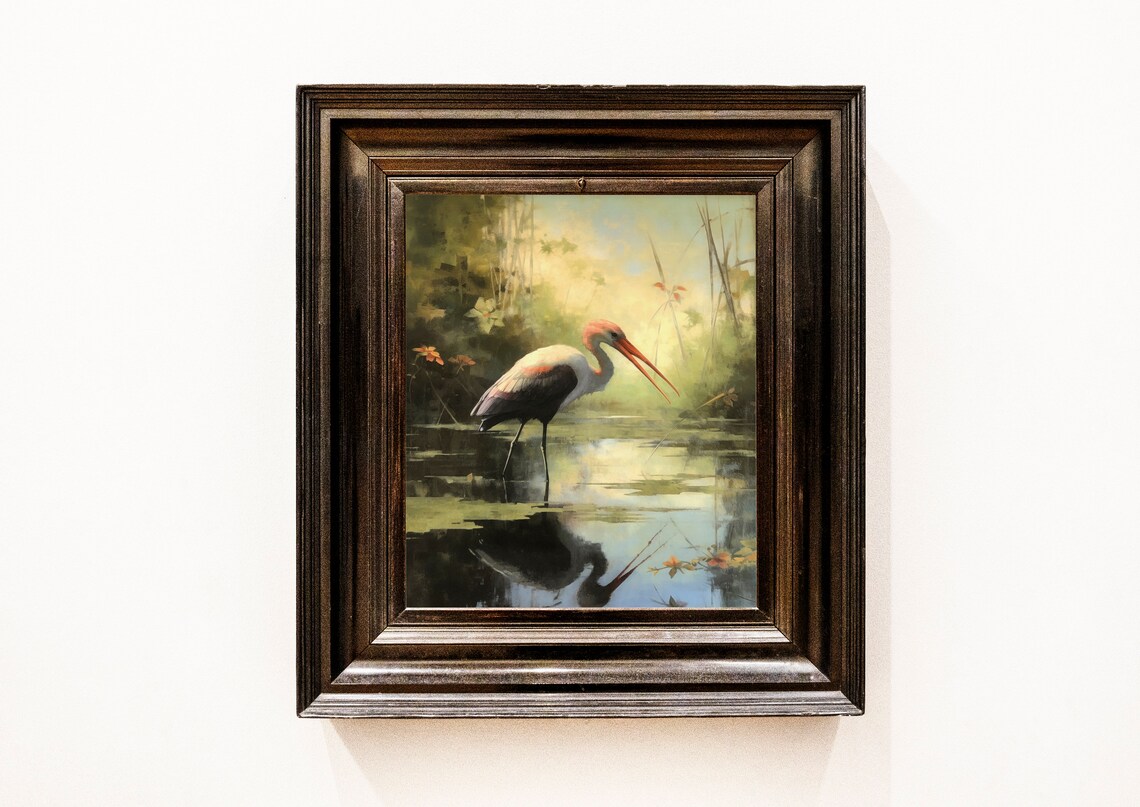 Roseate Spoonbill Wading Marsh Vintage Wildlife Painting Poster - Image 2